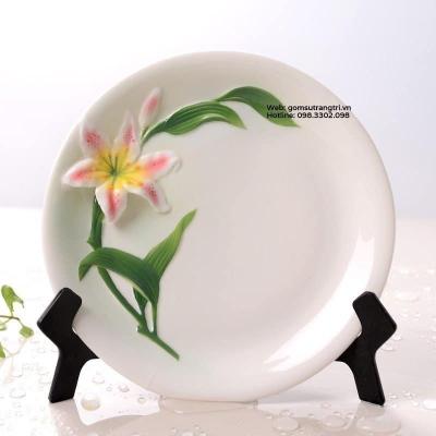 BỘ BÌNH ĐĨA KHẮC NỔI HOA LY CAO CẤP